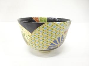 京焼　宮地英香造　金彩色絵　扇散らし　茶碗